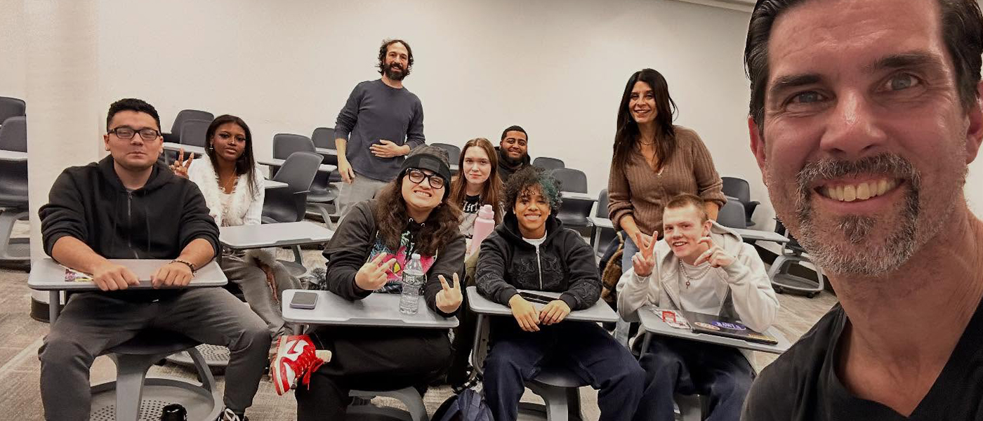 group photo at Mercer College after Mike Risko Music's Careers in Music presentation